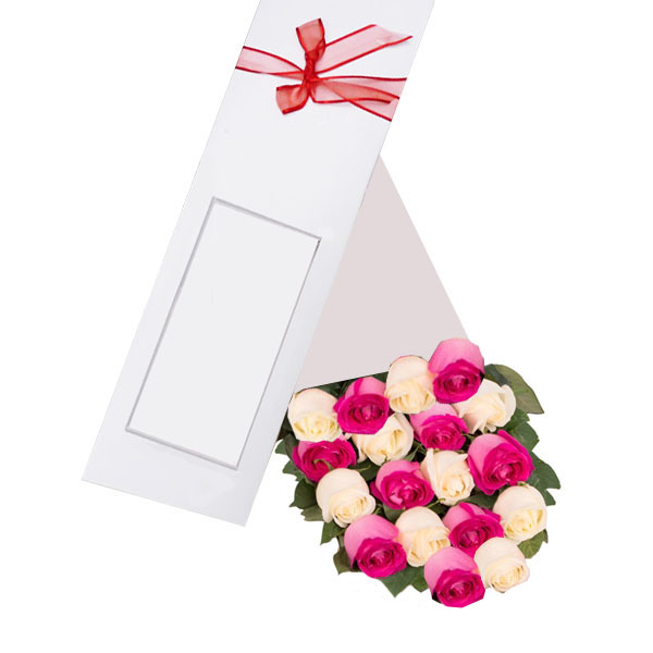 Caja de 18 Rosas Blancas y Rosadas